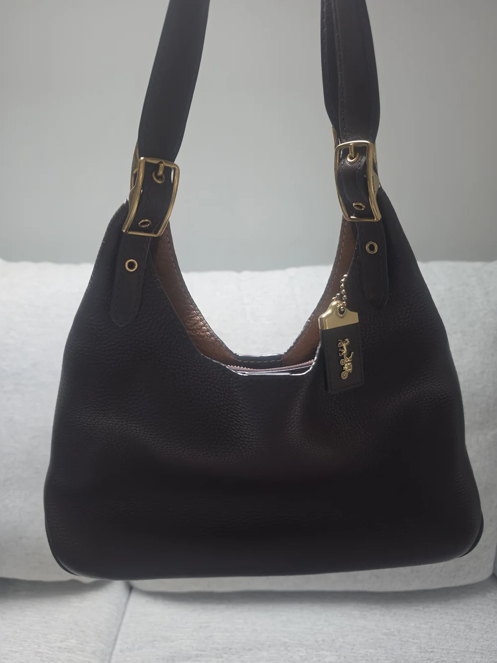 Coach Dark Brown Pebbled Leather Hobo with Gold Hardware